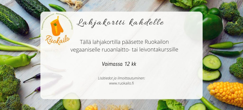 Ruokailon lahjakortti kahdelle. Tällä lahjakortilla pääsette Ruokailon